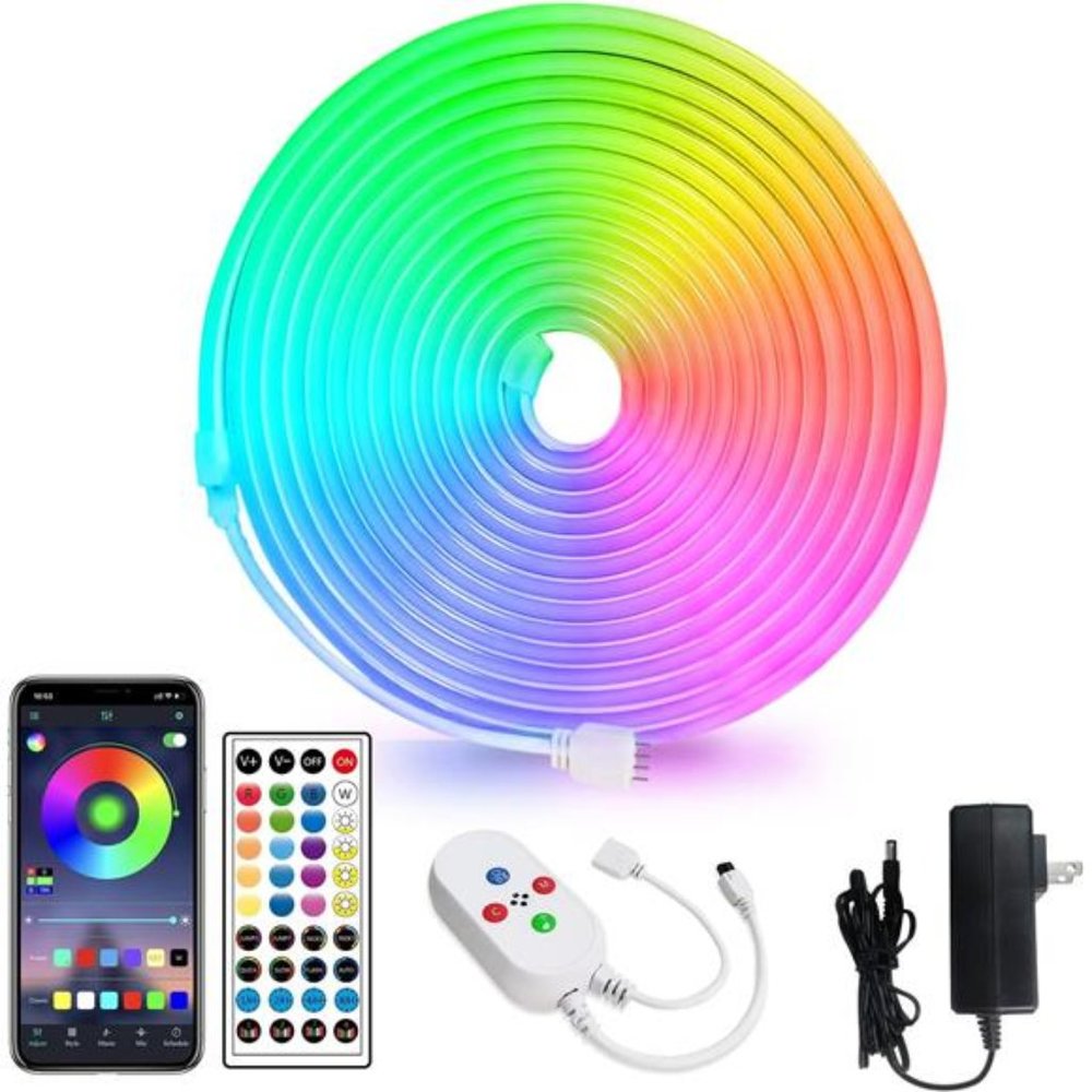 16.4ft LED neon Lights with Remote APP Control IP65 Waterproof Flexible Neon